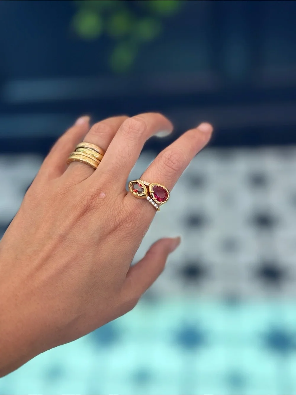 New Rubellite-Inspired In Gold Tone Pear Cut Pink Tourmaline CZ Ring in 7